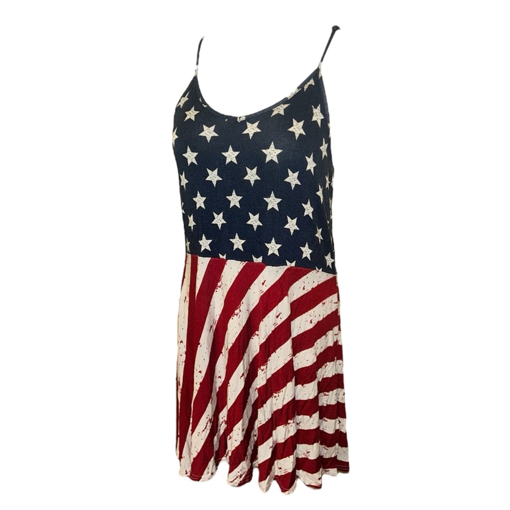 Patriotic Stars & Stripes Sleeveless Dress - Blue/Red/White